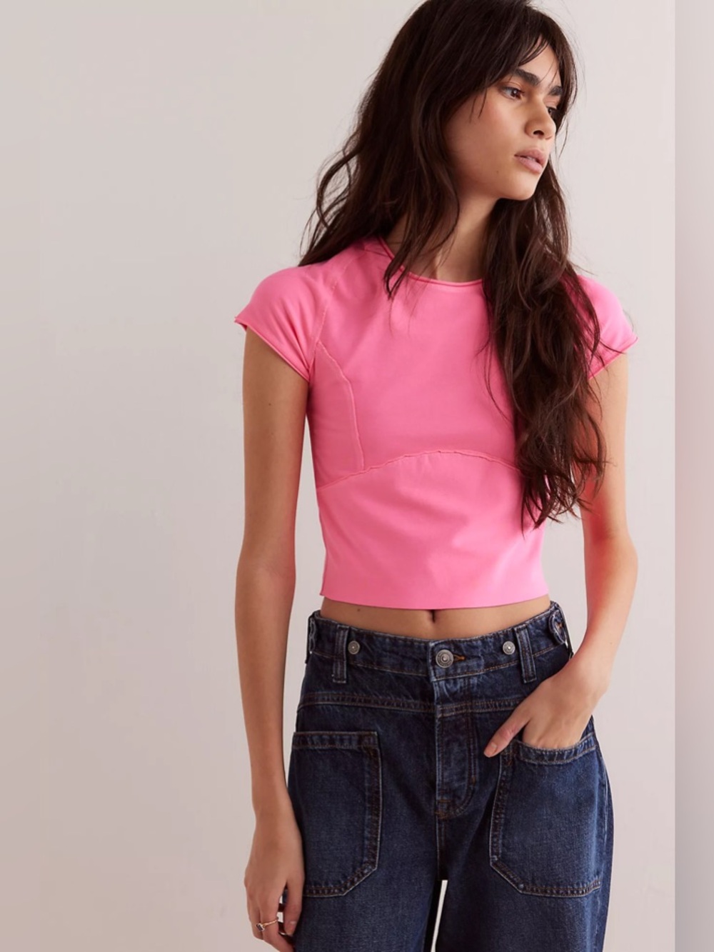 We The Free Hot Pink Short Sleeve Crop Tee